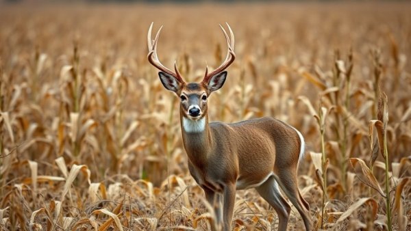 White-tailed deer standing in a cornfield, related to Illinois fishing regulations.