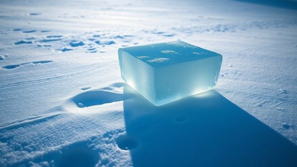 Ice blocks casting shadows on snow, farm family indoor activities during snow days.