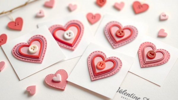 Charming Valentine's Day cards with hearts and buttons, perfect for fun gift ideas.