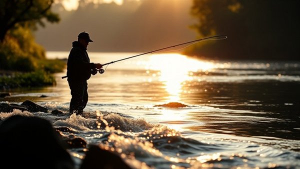 Bristol Bay fishing at sunset with lush greenery.
