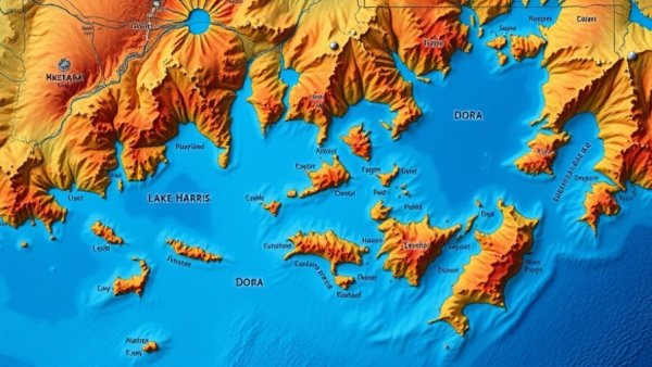 High-detail map highlighting Lake Harris and nearby lakes for fishing tournaments.