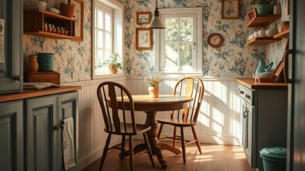 Inviting kitchen corner with rustic charm and cozy cottage design.