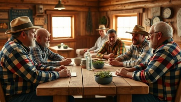 Farmers discuss see and spray techniques for no till farming indoors.