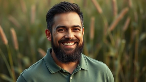 Happy man outdoors in green polo, Ohio Marina Conference.