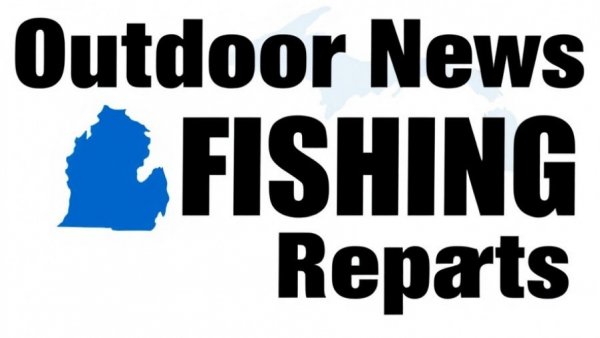 Stylized Michigan map and Outdoor News text, Michigan fishing report February 2026.