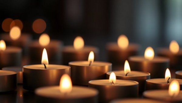 Serene tealight candles in glass holders flickering softly.