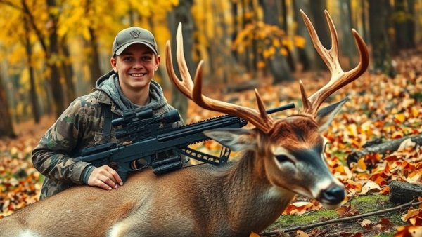 Young hunter in camouflage during Illinois deer hunting season.