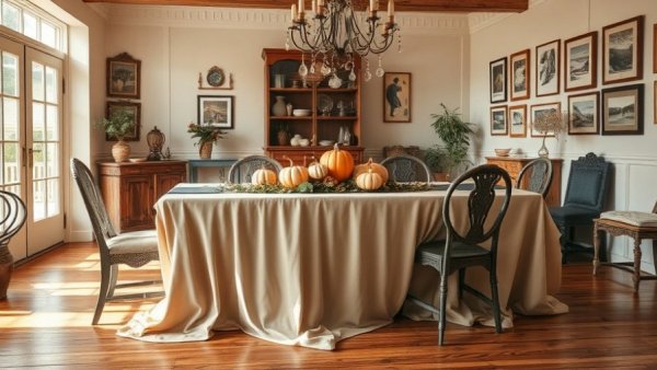 Rustic spring home decor in a cozy farmhouse dining room.