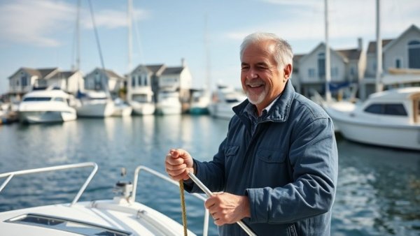 Man using boat hook at marina demonstrating how to select the best boat hook.