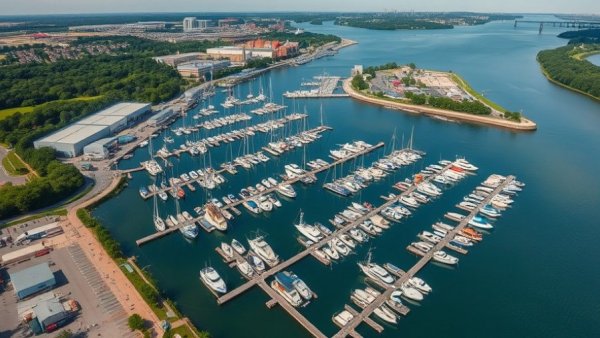 Aerial view of Bay Harbor Marina with boats and docks, TopSide Marinas acquisition.