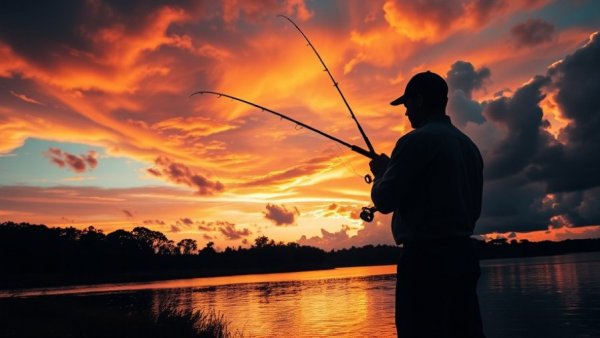 Bassmaster Opens Tournament Series angler silhouette at sunset.
