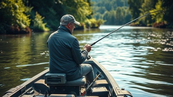 Angler mastering skills with Garmin equipment on a tranquil river.