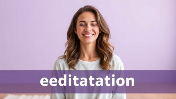 Peaceful mind meditation podcast with smiling woman in purple.