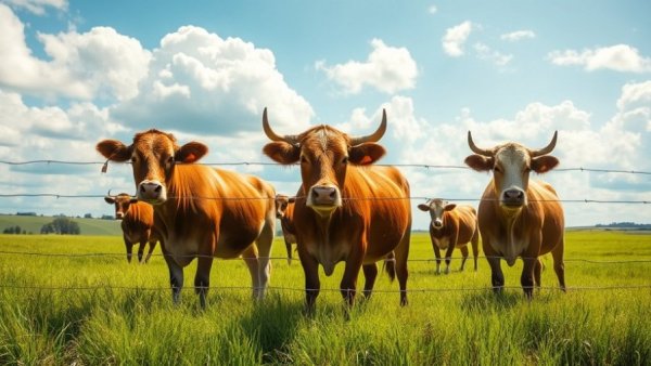 Cattle in a green meadow for sustainable beef farming in Ontario.