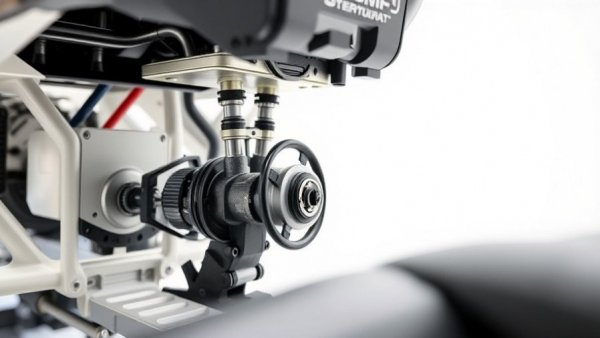 Detailed hydraulic steering system close-up for maintenance.