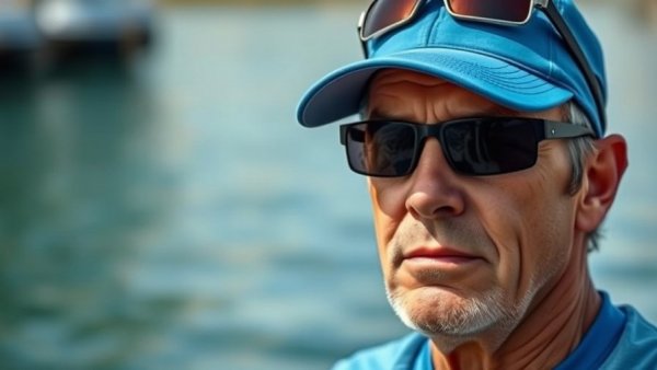 Middle-aged man in fishing attire at a tournament event.