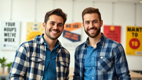Two men in casual wear smiling indoors, precision farming