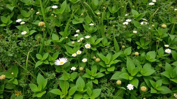 Dense greenery surrounding innovative weed control tool.