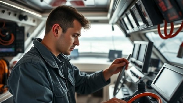 Technician installing marine electronics, related to GI Bill reimbursement for ABYC certifications.