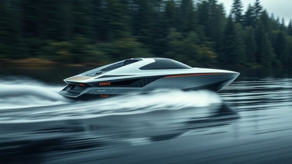 Sleek electric boat races in electric boat racing series.