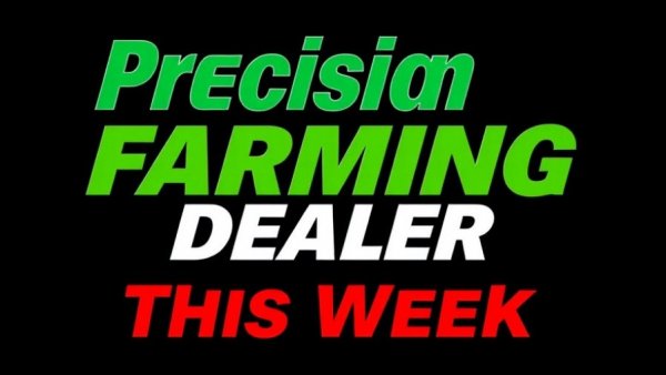 Precision Farming Dealer logo with bold red and green text.