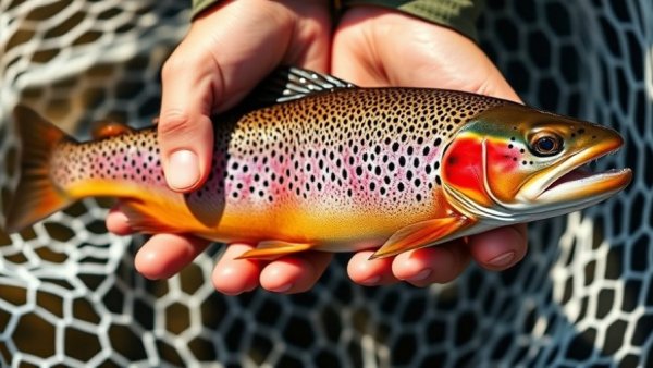 Hands holding a vibrant male brook trout with colorful markings, stocking Trojan male brook trout.