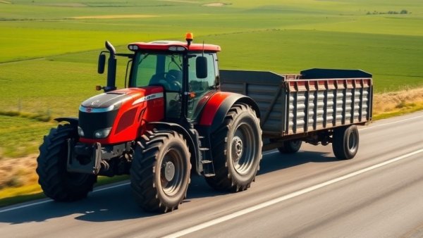 Rugged tractor with trailer on rural road showcasing affordable rollover protective structures.