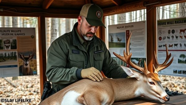 Wildlife officer examines deer for CWD management in Alabama.