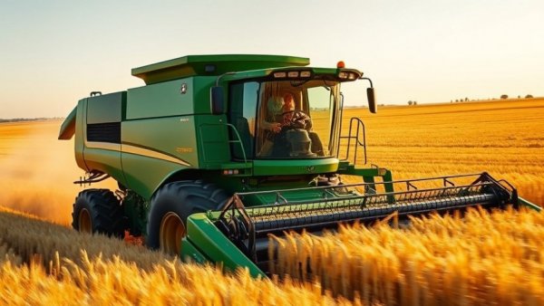 Combine harvester in a wheat field during harvest, transforming agricultural waste into livestock nutrition.