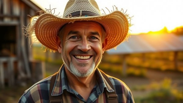 Farmer smiling with solar panels, Imported Cattle Decline Impact on Family Farmers.