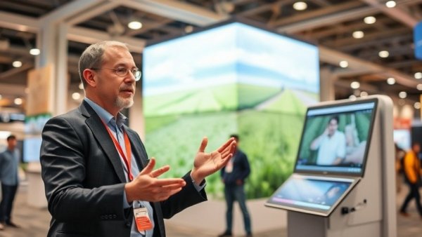 Representative discussing PTx OutRun autonomy system at a convention.