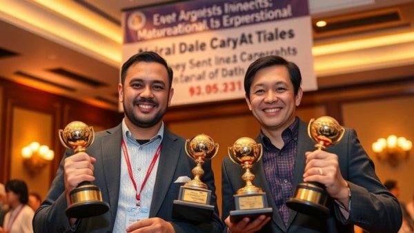 Outstanding Young Farmers Canada award recipients holding trophies