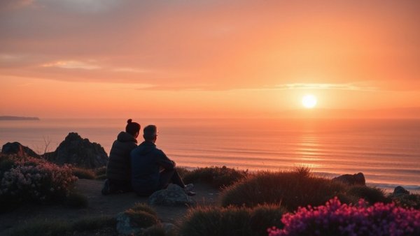 Present-moment awareness during a coastal camping sunset