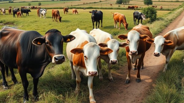 Cows using virtual fencing technology grazing near a rural path.