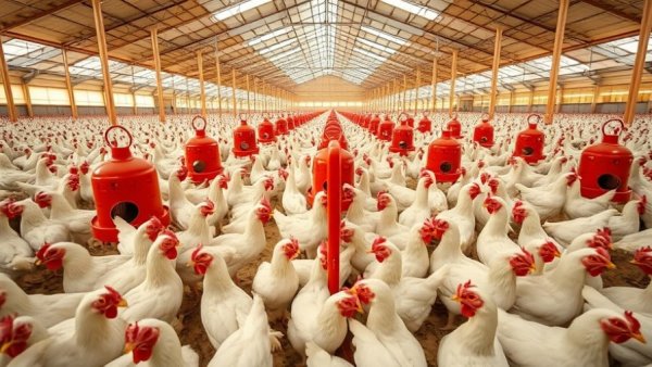 Chickens in a barn on a family farm, highlighting scope 3 emissions.