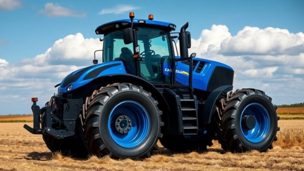 Modern blue tractor preventing foreign material contamination