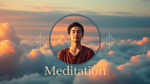 12-Minute Meditation for Gratitude promotional graphic with serene background.