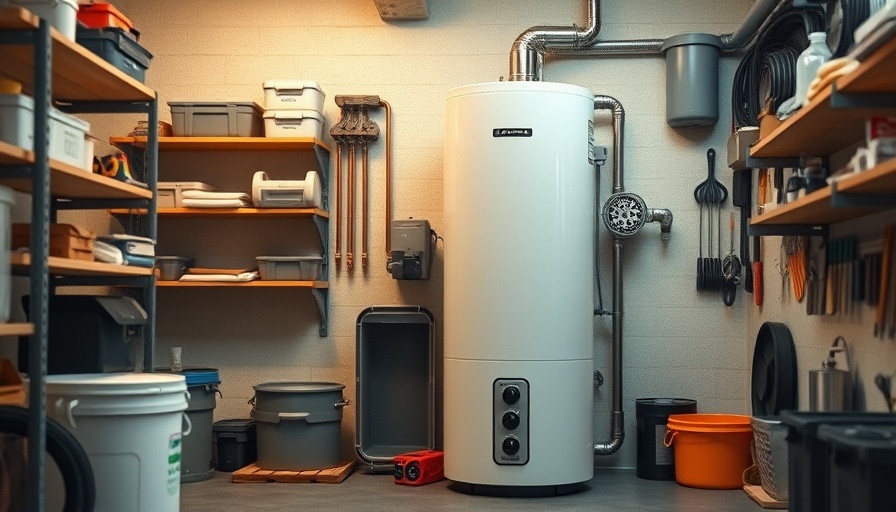 Modern hybrid heat pump water heater in utility room