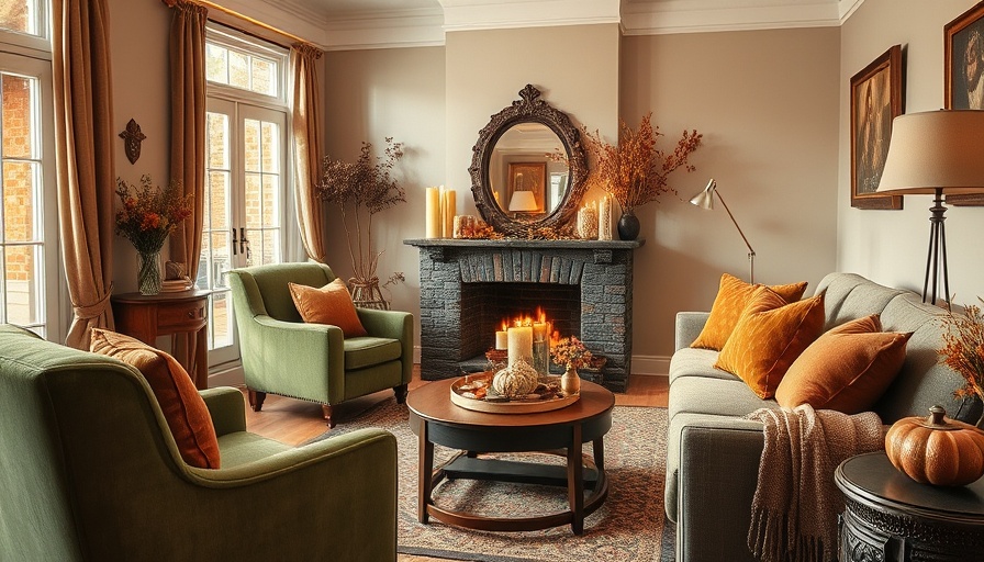 Cozy living room with fall decor from Walmart, featuring plush armchairs and seasonal accents.
