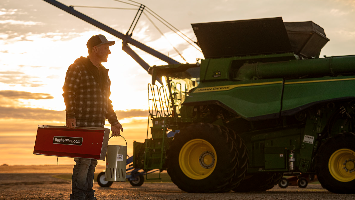 Harvest optimization technology device on a sunny field.