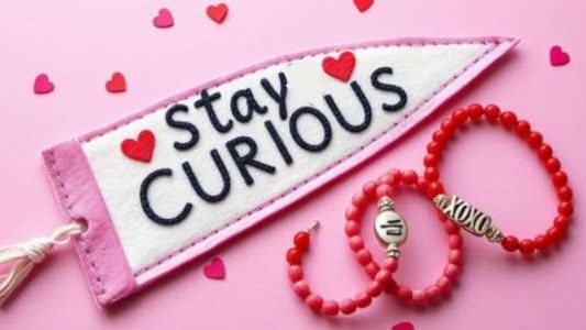 DIY Valentine's Day crafts: vibrant felt pennant and beaded bracelets.