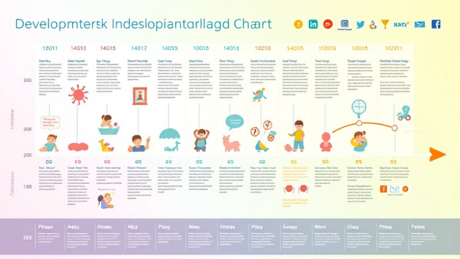 Colorful chart of baby and toddler developmental milestones.