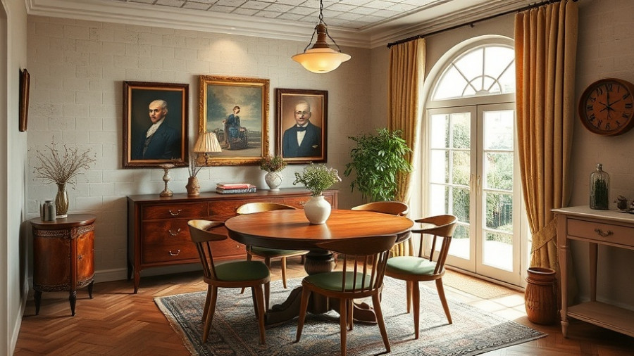 Modern heritage interior design style in dining room with eclectic decor.