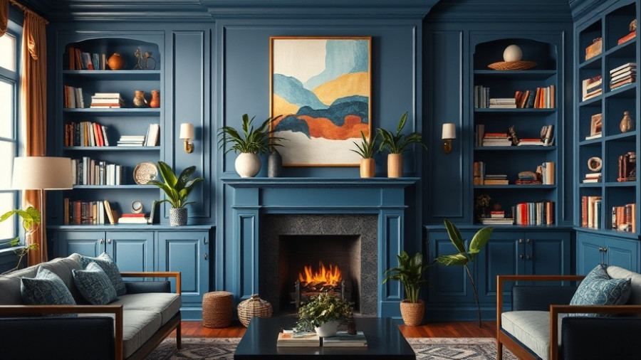 Elegant fireplace decor ideas in blue-themed living room