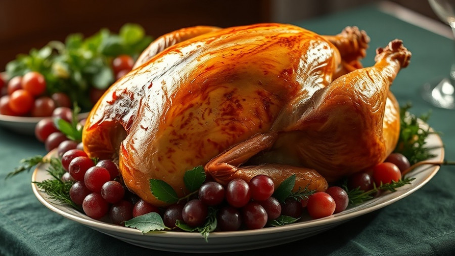 Dry brining turkey beautifully roasted with garnish.