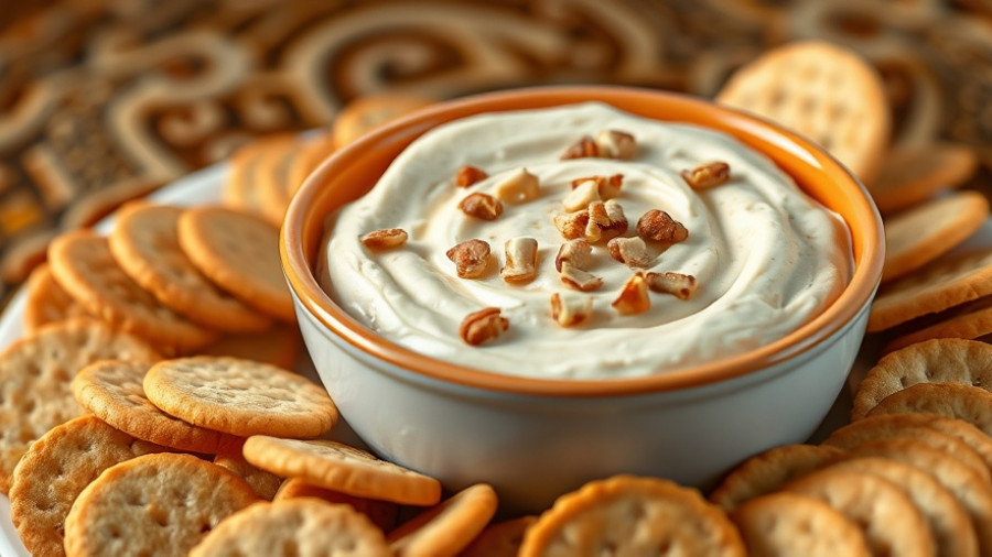 Maple pumpkin cream cheese dip with nut topping and crackers.