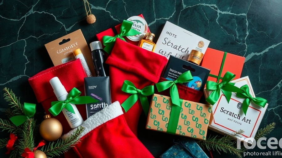 Assorted teen-approved stocking stuffers with grooming kit and art notes on festive gifts.