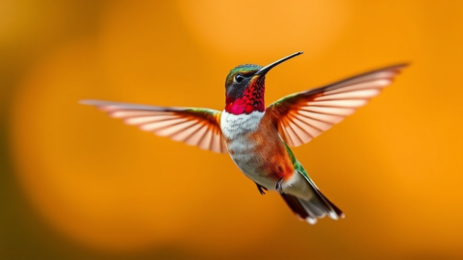 Vibrant hummingbird in flight to help hummingbirds survive winter