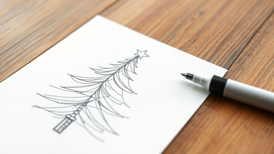 DIY holiday window cling sketch of a tree on paper with marker.