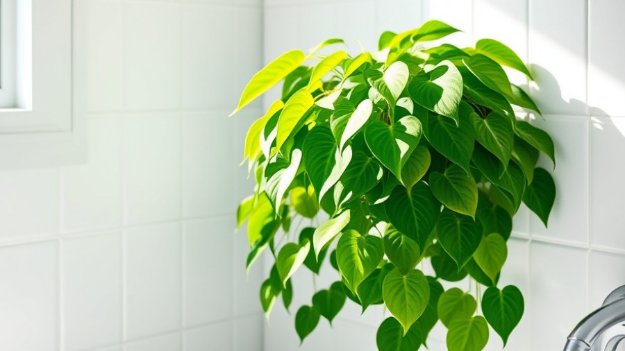 Lush Philodendron plant in a bright bathroom corner, propagating plants to keep memories alive.